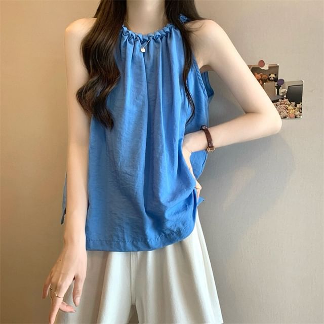 Dragan Pulse-Halter-Neck Plain Shirred Top