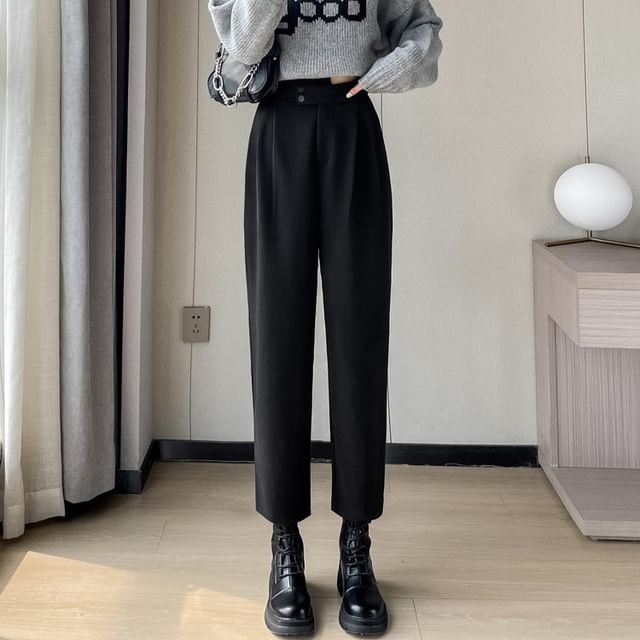Dragan Pulse-High Rise Plain Asymmetrical Inverted Pleated Cropped Tapered Pants