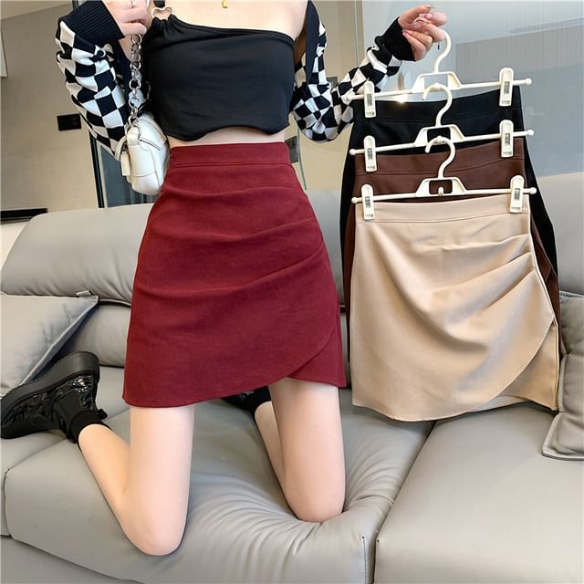 Dragan Pulse-High Rise Plain Asymmetrical Plain Mini Skirt