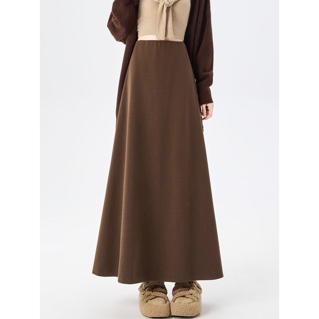 Dragan Pulse-High Rise Plain Maxi A-Line Skirt