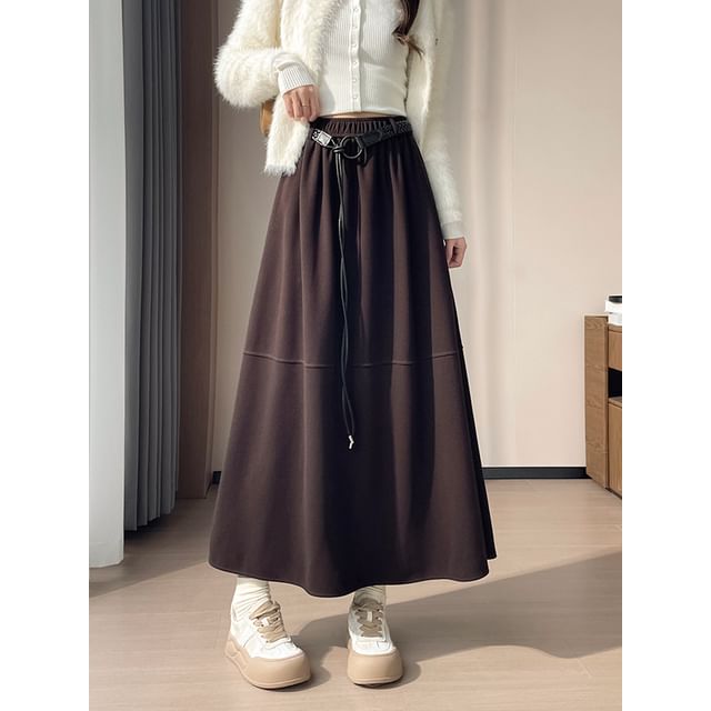 Dragan Pulse-High Rise Plain Midi A-Line Skirt