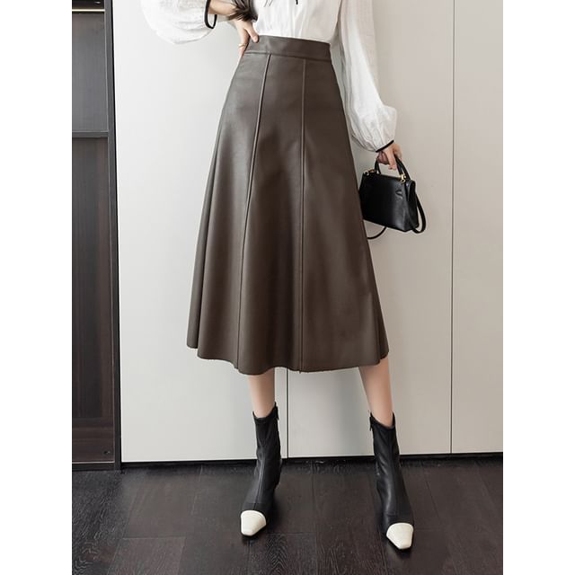 Dragan Pulse-High Rise Plain Midi A-Line Skirt