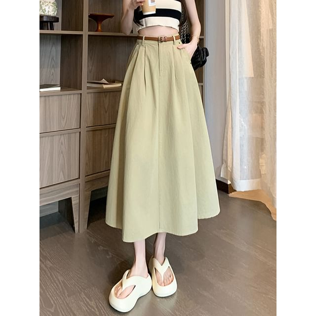 Dragan Pulse-High Rise Plain Midi A-Line Skirt