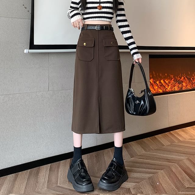 Dragan Pulse-High Rise Plain Midi Skirt