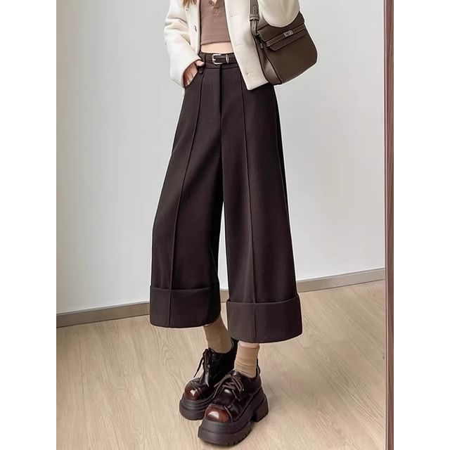 Dragan Pulse-High Rise Plain Wide Leg Crop Pants