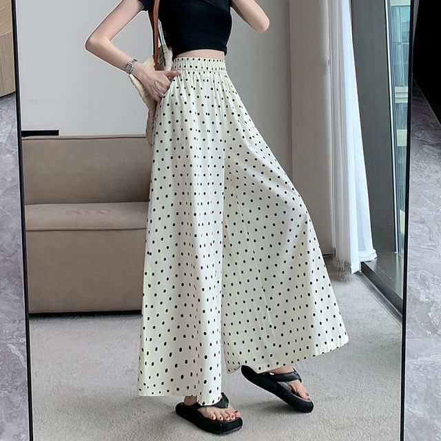 Dragan Pulse-High Waist Dotted Wide Leg Pants