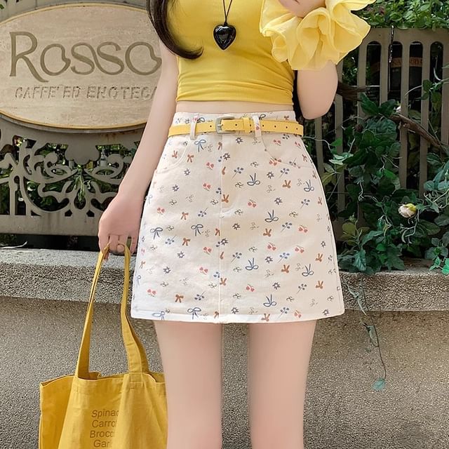 Denim Mini A Line Denim Skirt Yellow Bright Yellow Denim Skirt