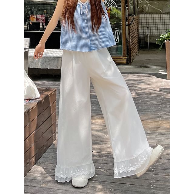 Dragan Pulse-High Waist Lace Panel Wide Leg Pants