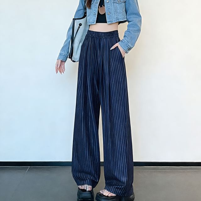 Dragan Pulse-High Waist Pinstriped Wide Leg Pants