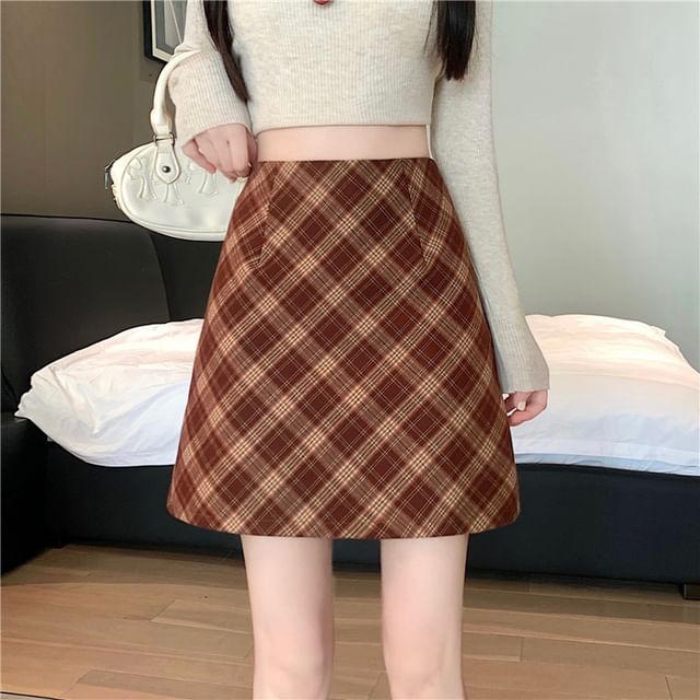 Dragan Pulse-High Waist Plaid Mini Skort