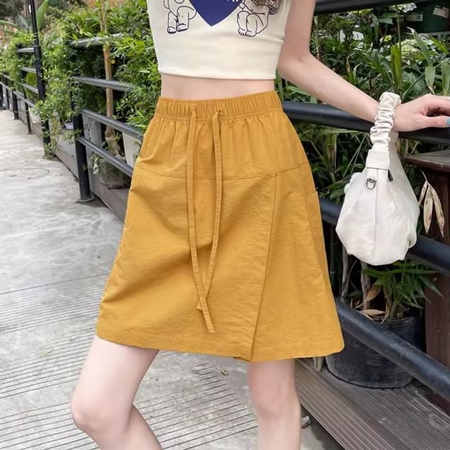 Dragan Pulse-High Waist Plain Asymmetrical Mini A-Line Skort