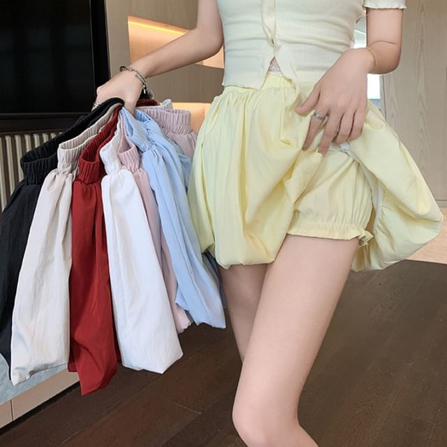 Dragan Pulse-High Waist Plain Bubble Hem Mini A-Line Skort