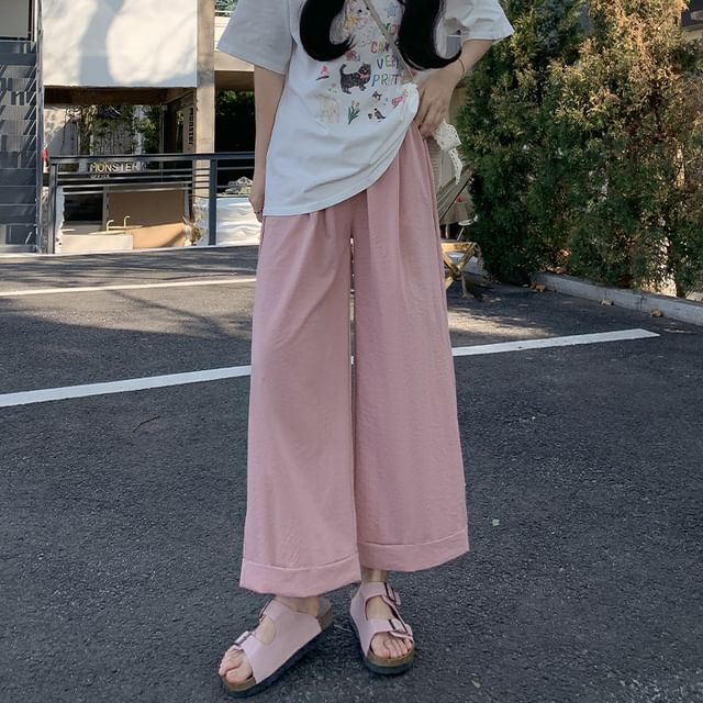 Dragan Pulse-High Waist Plain Crop Wide Leg Pants