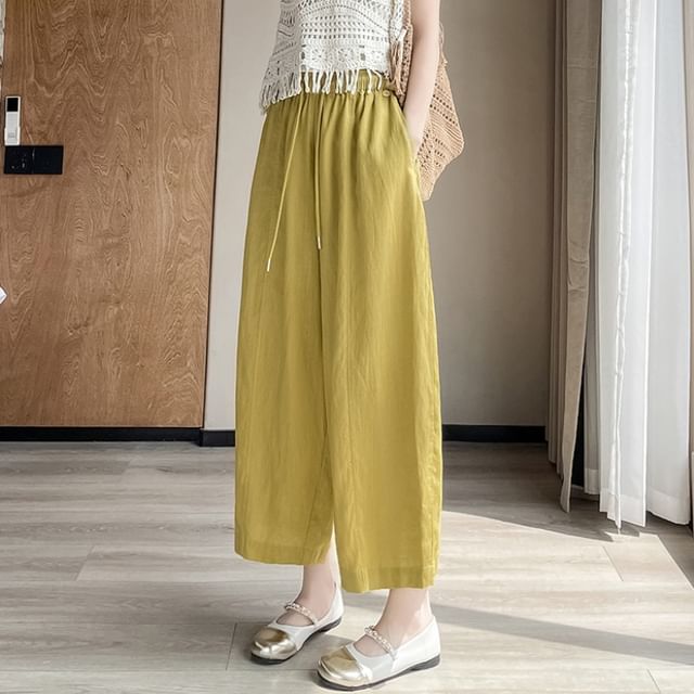 Dragan Pulse-High Waist Plain Crop Wide Leg Pants