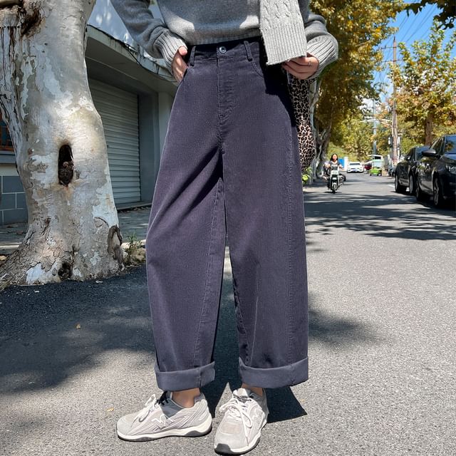 Dragan Pulse-High Waist Plain Cropped Baggy Pants