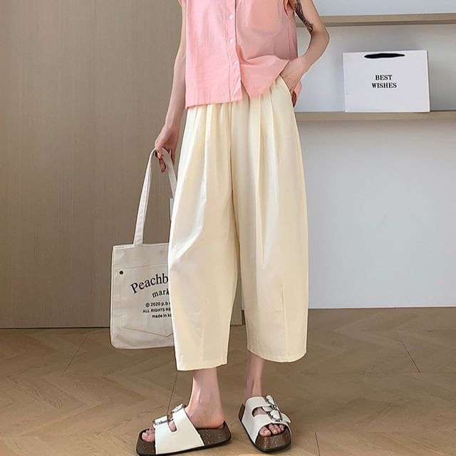 Dragan Pulse-High Waist Plain Cropped Baggy Pants