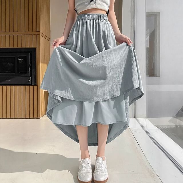 Dragan Pulse-High Waist Plain Maxi A-Line Skirt