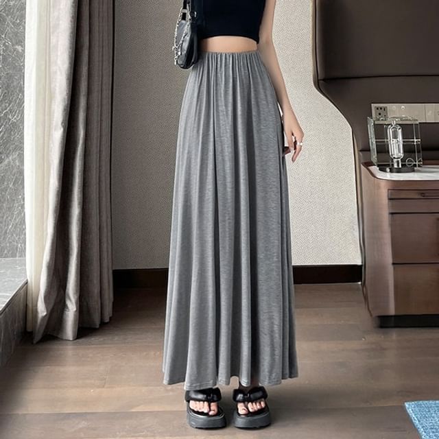 Dragan Pulse-High Waist Plain Maxi A-Line Skirt