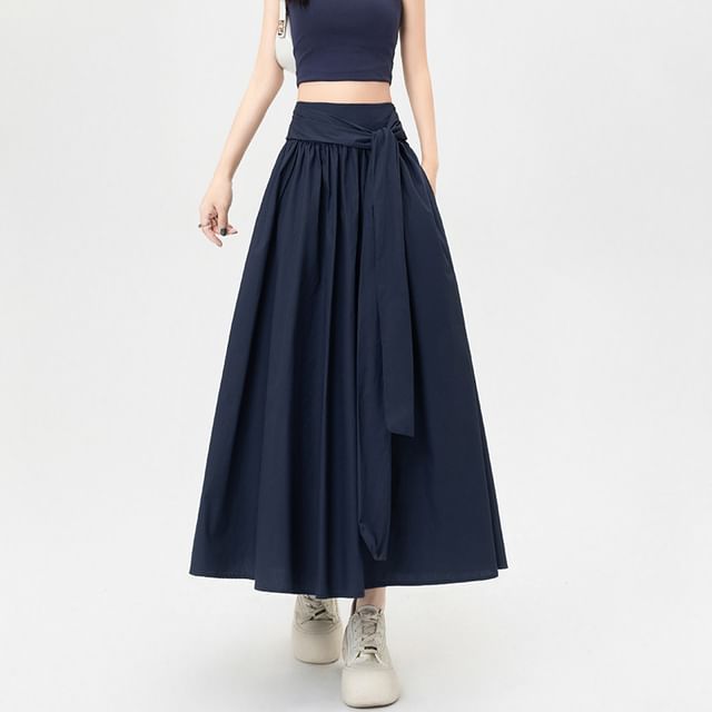 Dragan Pulse-High Waist Plain Maxi A-Line Skirt