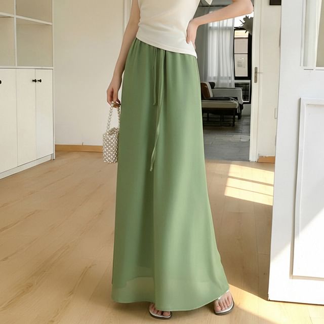 Dragan Pulse-High Waist Plain Maxi A-Line Skirt
