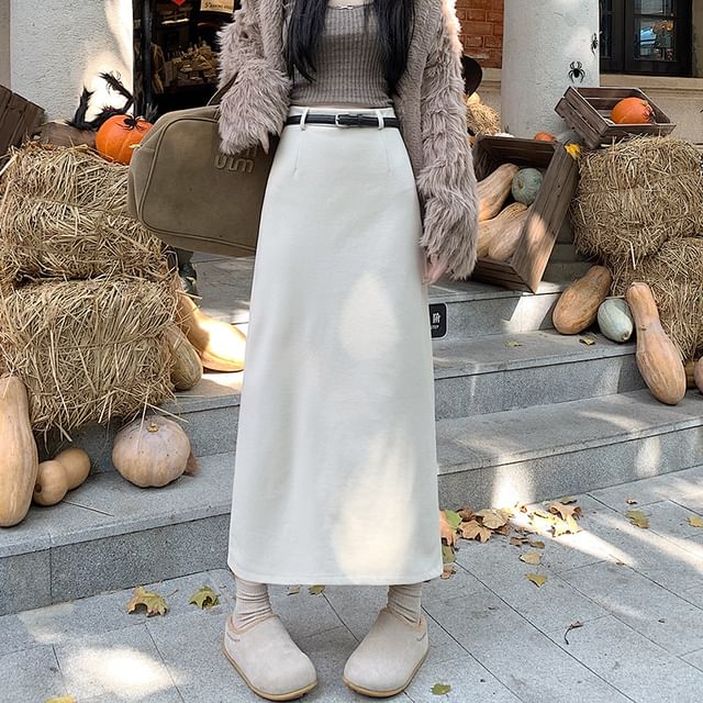 Dragan Pulse-High Waist Plain Maxi A-Line Skirt