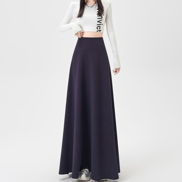 Dragan Pulse-High Waist Plain Maxi A-Line Skirt