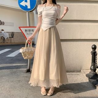 Dragan Pulse-High Waist Plain Maxi A-Line Skirt
