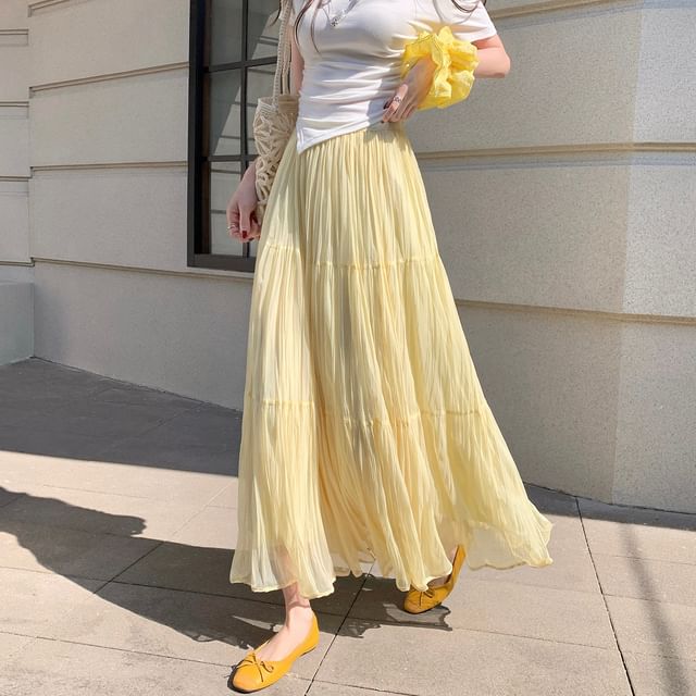 Dragan Pulse-High Waist Plain Maxi A-Line Skirt
