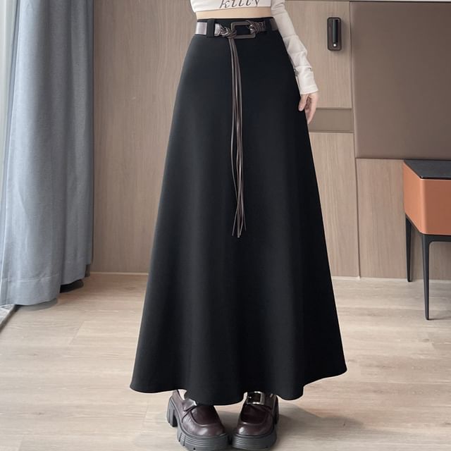Dragan Pulse-High Waist Plain Maxi A-Line Skirt