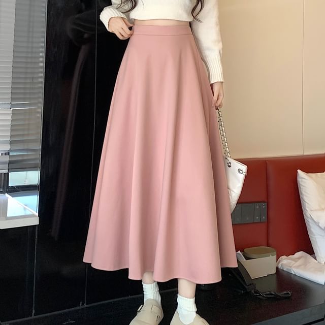 Dragan Pulse-High Waist Plain Maxi A-Line Skirt