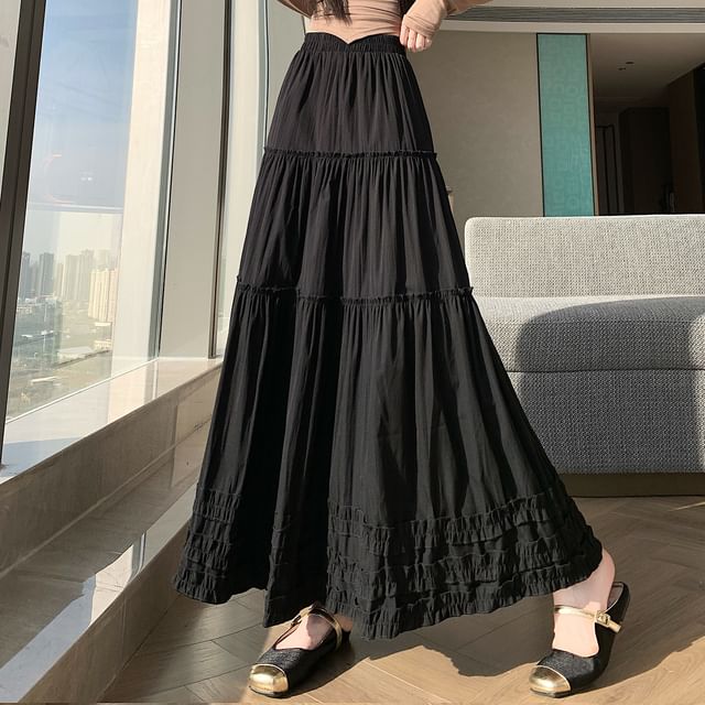 Dragan Pulse-High Waist Plain Maxi A-Line Skirt