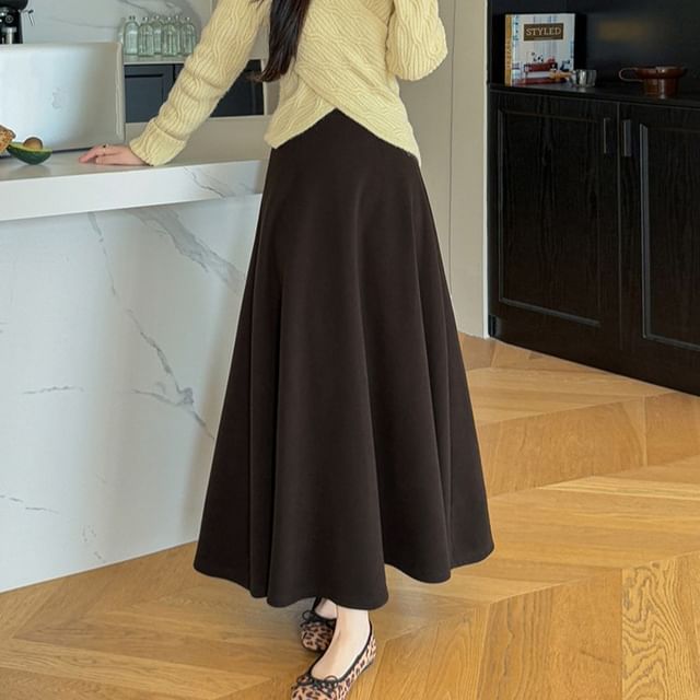 Dragan Pulse-High Waist Plain Maxi A-Line Skirt