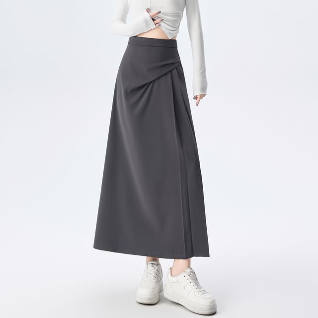 Dragan Pulse-High Waist Plain Maxi A-Line Skirt