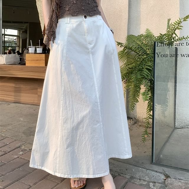 Dragan Pulse-High Waist Plain Maxi A-Line Skirt