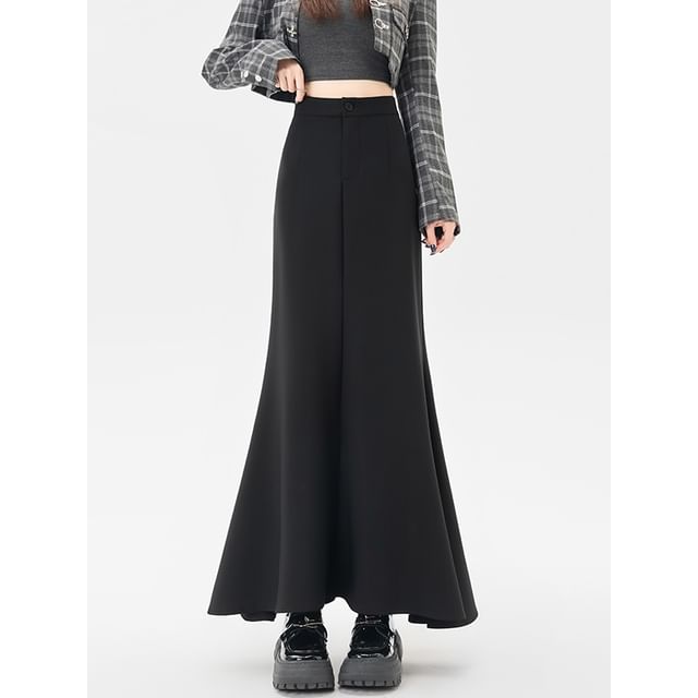 Dragan Pulse-High Waist Plain Maxi Fishtail Skirt