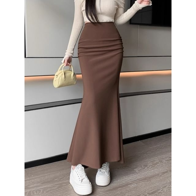 Dragan Pulse-High Waist Plain Maxi Mermaid Skirt