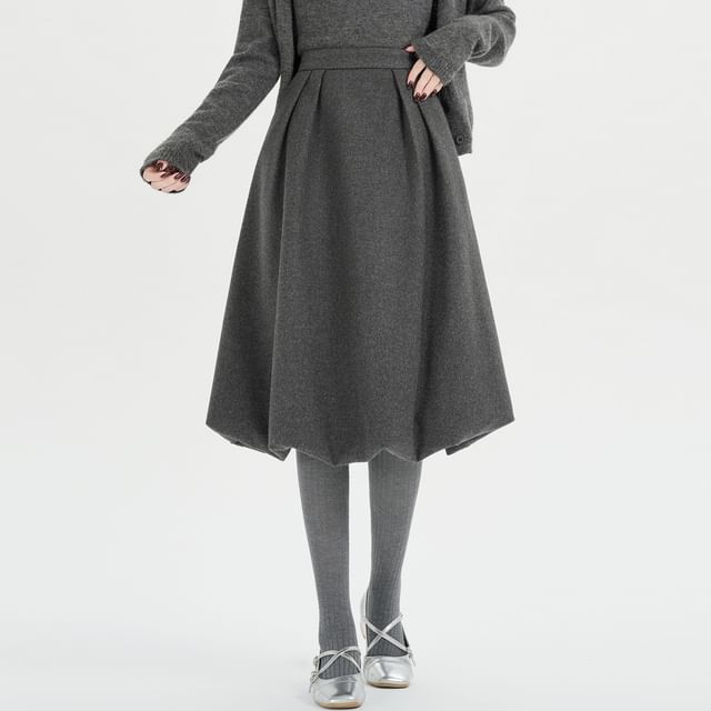 Dragan Pulse-High Waist Plain Midi A-Line Skirt