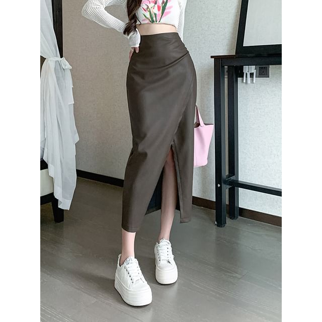Dragan Pulse-High Waist Plain Midi Skirt