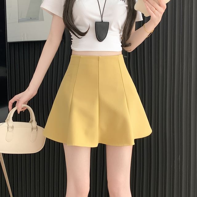 Dragan Pulse-High Waist Plain Mini A-Line Skirt