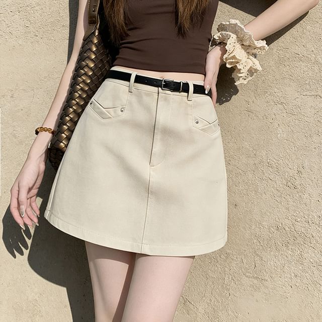 Dragan Pulse-High Waist Plain Mini A-Line Skirt