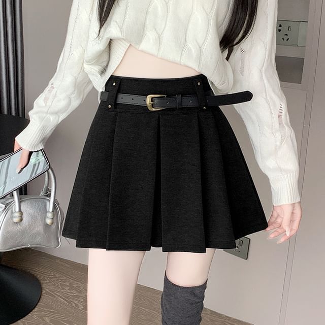 Dragan Pulse-High Waist Plain Mini Pleated Skirt