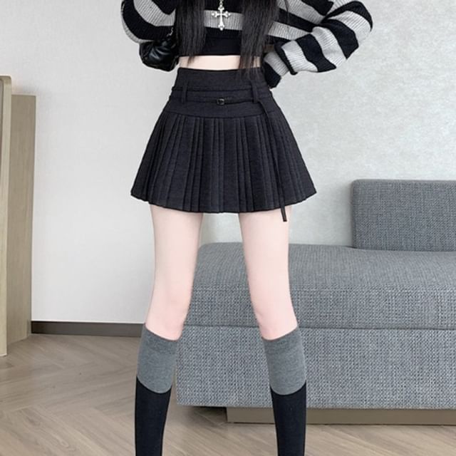 Dragan Pulse-High Waist Plain Mini Pleated Skirt