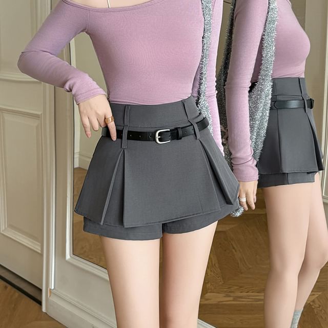 Dragan Pulse-High Waist Plain Mini Pleated Skorts