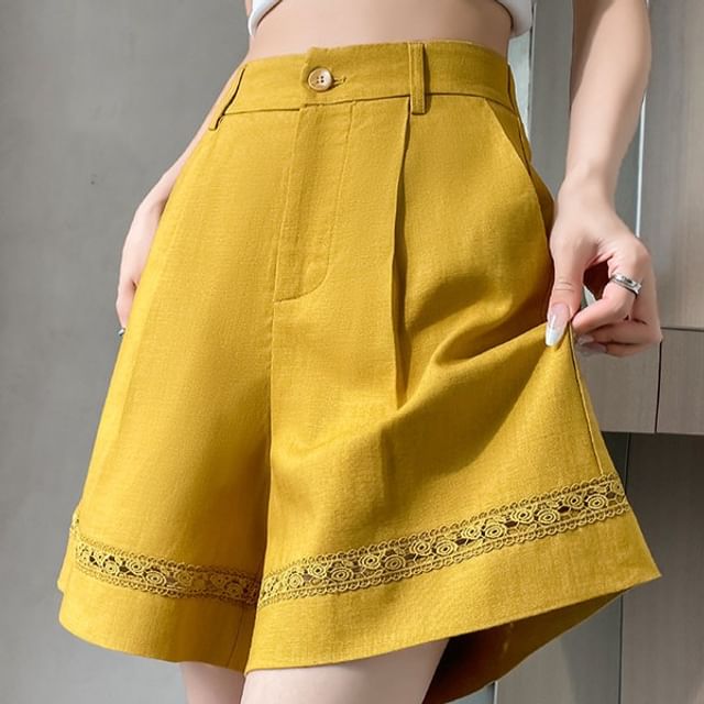 Dragan Pulse-High Waist Plain Panel Lace Shorts