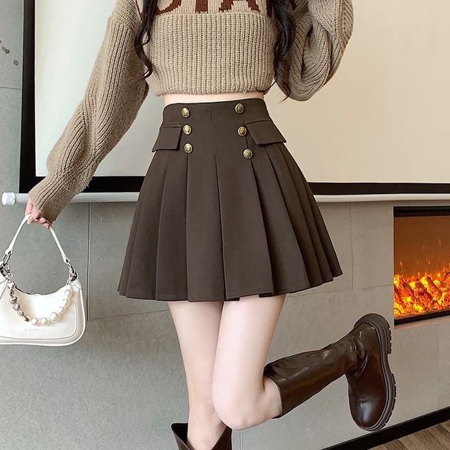 Dragan Pulse-High Waist Plain Pleated Mini A-Line Skirt