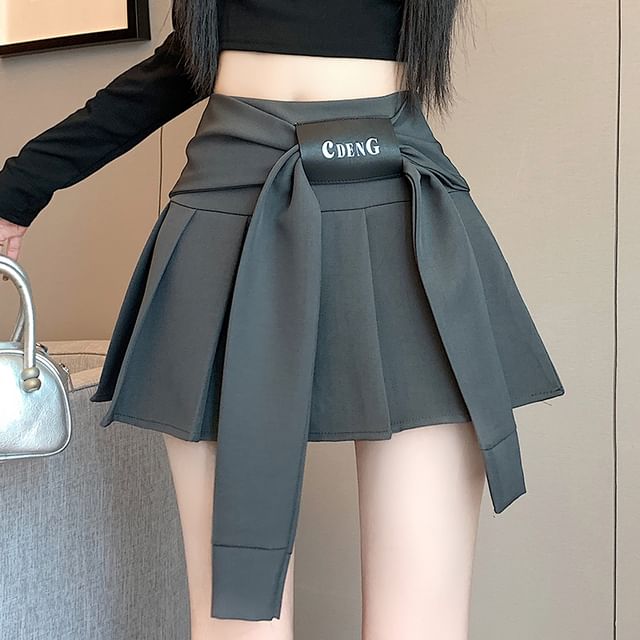 Dragan Pulse-High Waist Plain Pleated Mini A-Line Skirt