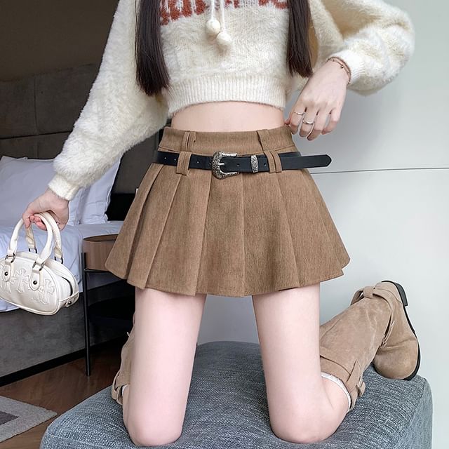 Dragan Pulse-High Waist Plain Pleated Mini A-Line Skirt