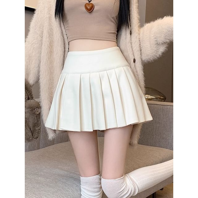 Dragan Pulse-High Waist Plain Pleated Mini A-Line Skirt