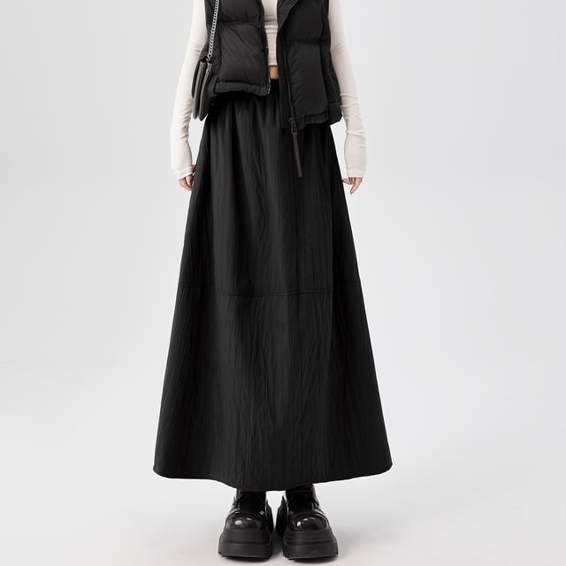 Dragan Pulse-High Waist Plain Quilted Maxi A-Line Skirt
