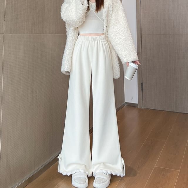 Dragan Pulse-High Waist Plain Ribbed Knit Flared Pants Various Designs